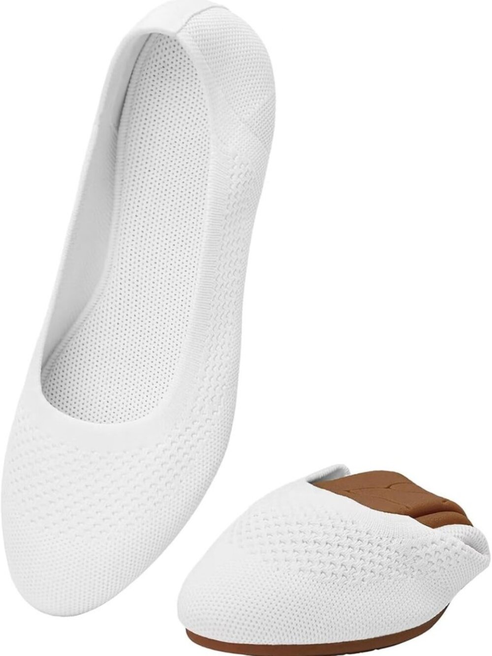 Soft Knit Ballet Flats for Women - Slip-On Round Toe Dress Shoes, Comfortable